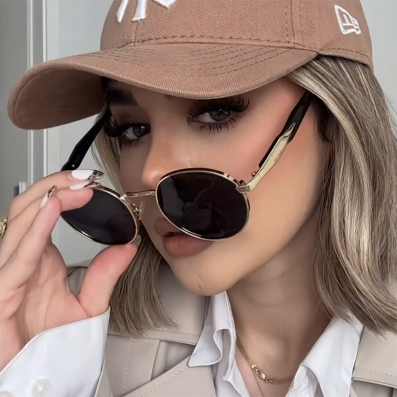 Metal Round Frame Sun Glasses UV Protection For Women
